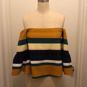 Zara Off Shoulder Striped Bell Sleeve Top